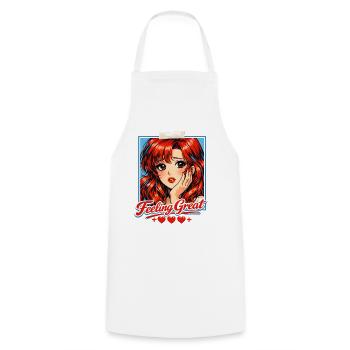 Retro Anime Girl Feeling Great Red Hair Aesthetic - Kochschürze - Weiß - Vorne - AI Model Male 185 dark (185cm)