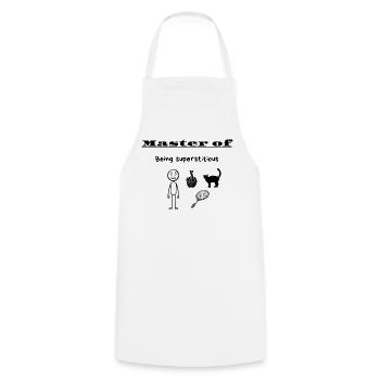 Master of Being superstitious - Cooking Apron - white - Front - AI Model Male 185 dark (185cm)