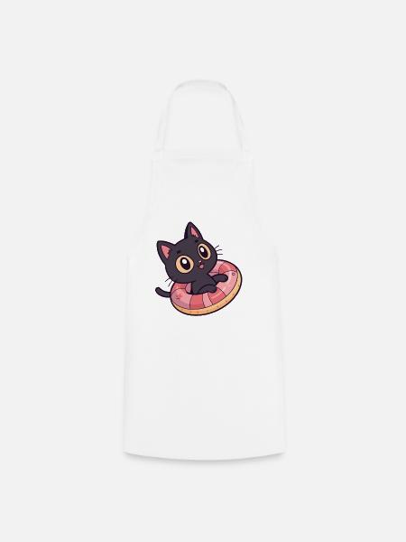 Schwarze Katze auf Donut-Boje - Kochschürze - Weiß