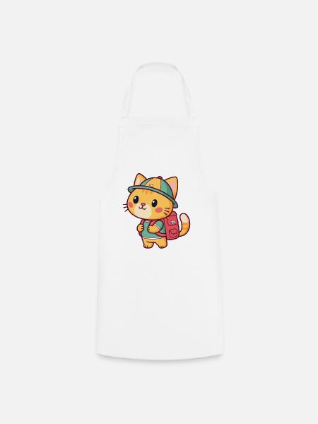 Entdeckerkatze mit Rucksack - Kochschürze - Weiß
