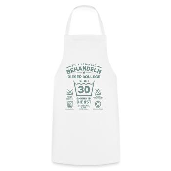 30 years of service - Treat gently - colleague - Cooking Apron - white - Front - AI Model Male 185 dark (185cm)