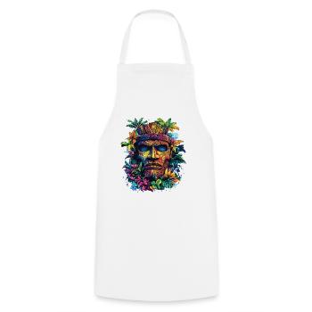 Tiki Tropenmaske Neonfarben - Kochschürze - Weiß - Vorne - AI Model Male 185 dark (185cm)