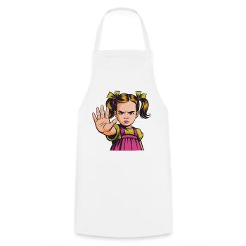Arrêtez ! Dessin animé de la Fille en colère - Tablier de cuisine - blanc - Devant - AI Model Male 185 dark (185cm)