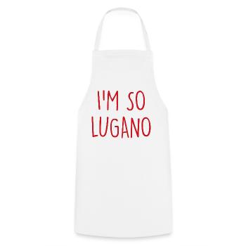 Lugano Switzerland Schweiz - Cooking Apron - white - Front - AI Model Male 185 dark (185cm)