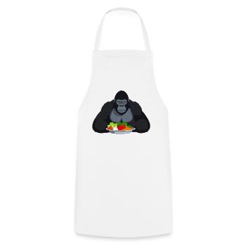 Cooler Gorilla mit Gemüseplatte Affe Motiv - Kochschürze - Weiß - Vorne - AI Model Male 185 dark (185cm)