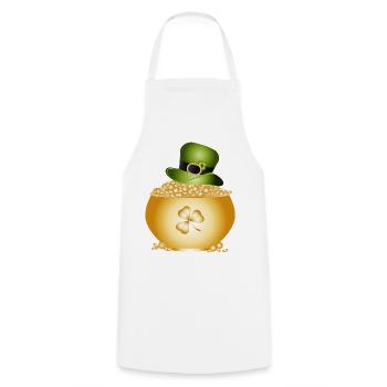 Pot doré avec trèfle et chapeau vert - Tablier de cuisine - blanc - Devant - AI Model Male 185 dark (185cm)
