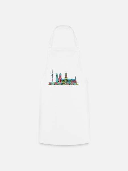 Münchner Stadtskyline Marienplatz Moderne Linienkunst - Kochschürze - Weiß