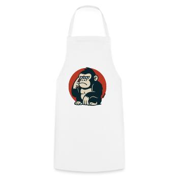Pensive Monkey in Retro Style - Cooking Apron - white - Front - AI Model Male 185 dark (185cm)