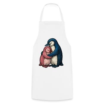 Pingouins Câlins : Duo Bleu Rose - Tablier de cuisine - blanc - Devant - AI Model Male 185 dark (185cm)