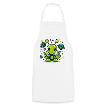 Green alien in space fun - Cooking Apron - white - Front - AI Model Male 185 dark (185cm)