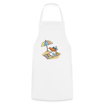 Sun bird on the beach with umbrella - Cooking Apron - white - Front - AI Model Male 185 dark (185cm)
