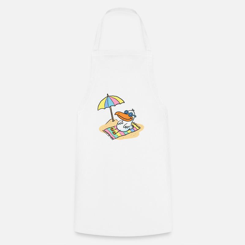 Sun bird on the beach with umbrella - Cooking Apron - white