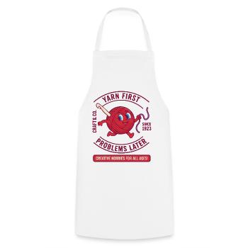 Yarn First Problems Later Funny Crochet Lover Yarn - Cooking Apron - white - Front - AI Model Male 185 dark (185cm)