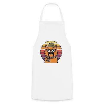 Chat hipster moustache moustache Coucher de soleil rétro - Tablier de cuisine - blanc - Devant - AI Model Male 185 dark (185cm)