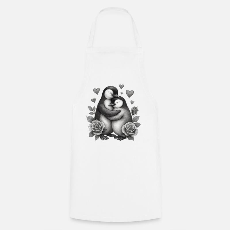 Hugging penguins with roses - Cooking Apron - white