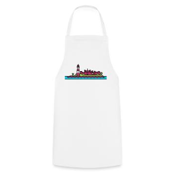 Plymouth City Skyline Smeaton's Tower Line Art - Cooking Apron - white - Front - AI Model Male 185 dark (185cm)