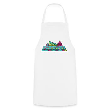 Milton Keynes City Skyline Xscape Moderne Linienzeichnung - Kochschürze - Weiß - Vorne - AI Model Male 185 dark (185cm)