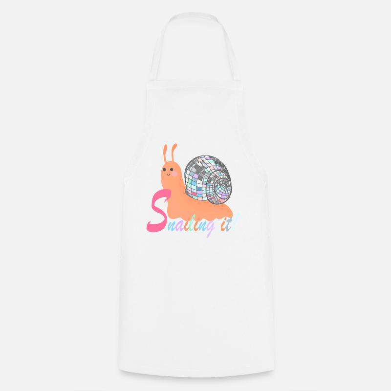 Snailing It! – Colorful Snail with Disco Ball - Cooking Apron - white