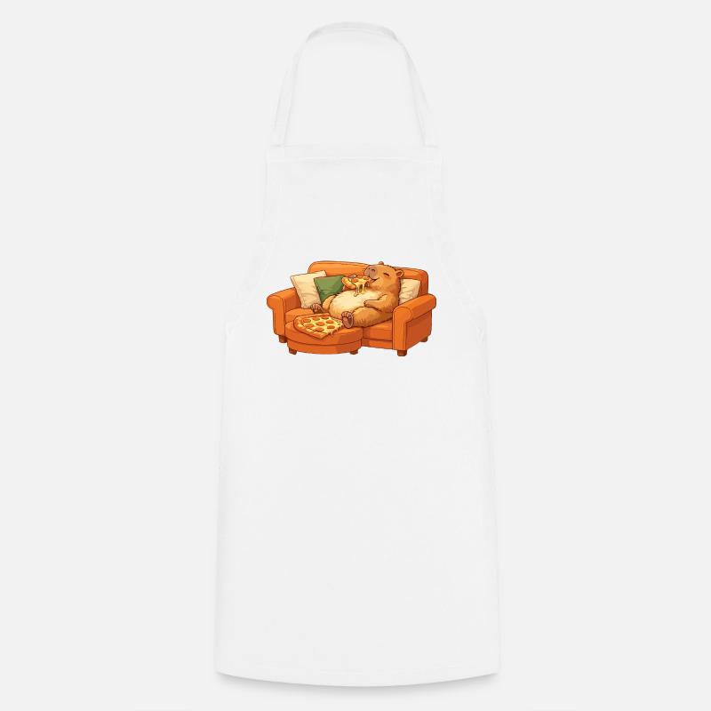 Capybara Sofa Pizza Relaxed Relax Motif - Cooking Apron - white