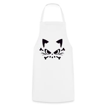 Katzen Totenkopf | Minimal Skull & Bones Motiv - Kochschürze - Weiß - Vorne - AI Model Male 185 dark (185cm)