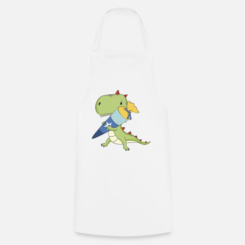 Dino avec cône d’école - Tablier de cuisine - blanc