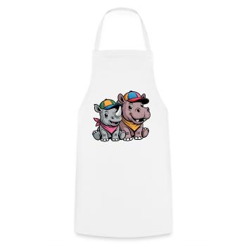 Funny Baby Rhino & Hippo – Cute Animal Duo - Cooking Apron - white - Front - AI Model Male 185 dark (185cm)