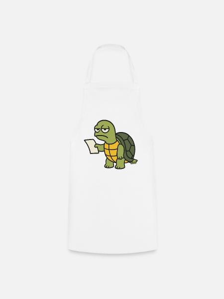 Langsame Schildkröte mit Papier - Kochschürze - Weiß