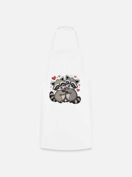 Niedlilches Waschbär Paar mit Herzen - Kochschürze - Weiß