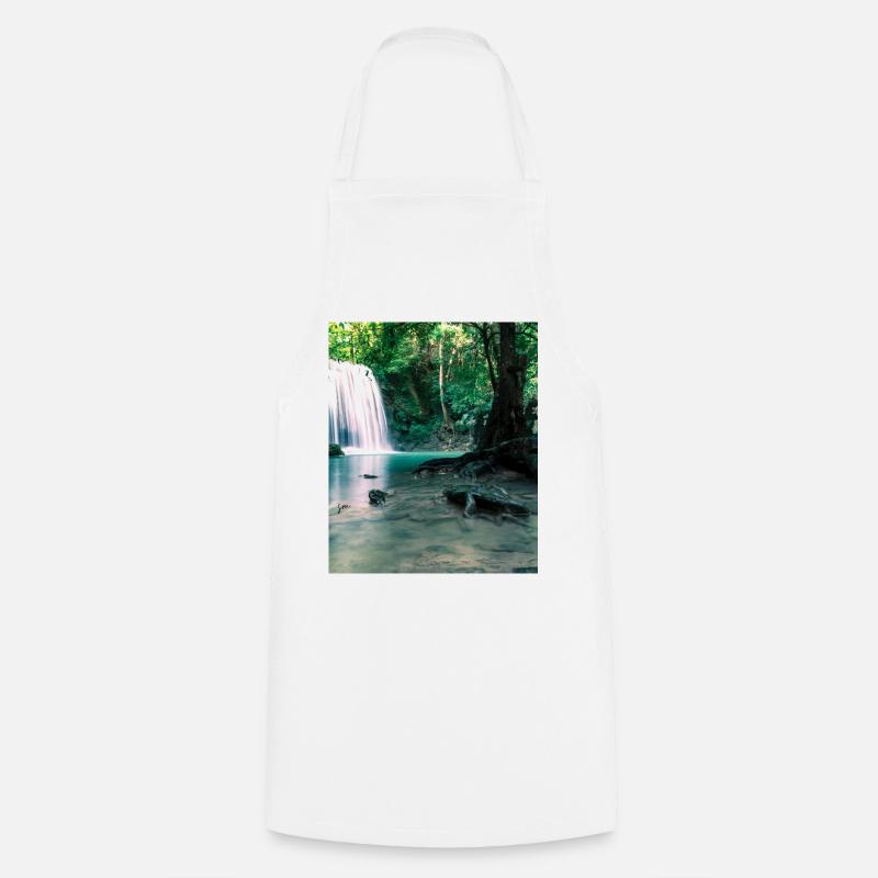 Green Waterfall in the Forest - Cooking Apron - white