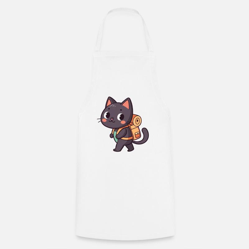 Explorer Cat with Orange Backpack - Cooking Apron - white
