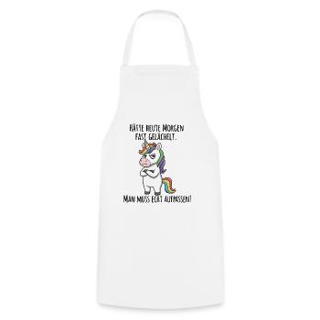 Almost Smiled – Grumpy Unicorn Morning Grouch - Cooking Apron - white - Front - AI Model Male 185 dark (185cm)
