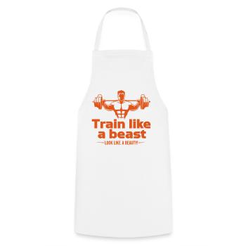 Train like a beast - look like a beauty - Cooking Apron - white - Front - AI Model Male 185 dark (185cm)