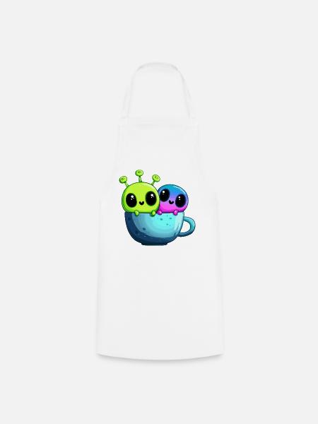 Kleines Alien-Paar in der Teetasse - Kochschürze - Weiß