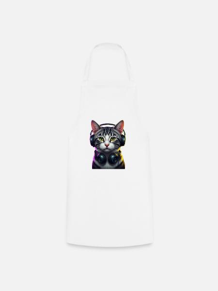 KatzenDJ Neon Kopfhörer Music lover cat - Kochschürze - Weiß
