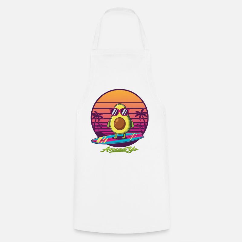 Surf d’avocat devant un coucher de soleil rétro - Tablier de cuisine - blanc