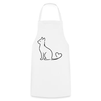 Elegant Cat with Heart Tail | Minimal Love Line Ar - Kochschürze - Weiß - Vorne - AI Model Male 185 dark (185cm)