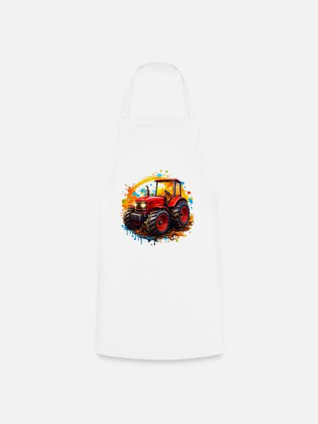 Roter Traktor mit Farbspritzern - Kochschürze - Weiß