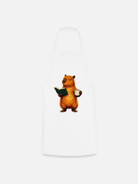 Capybara liest Buch mit Kaffee Buchliebhaber - Kochschürze - Weiß