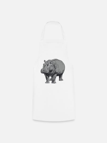 Graue Hippo Linienkunst - Kochschürze - Weiß