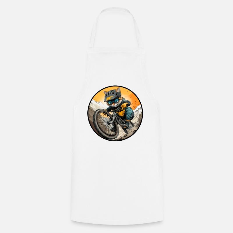 Cat Biker / MTB Kitten - Cooking Apron - white