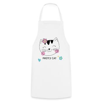 Chat Joli – Chat mignon avec une fleur pour filles - Tablier de cuisine - blanc - Devant - AI Model Male 185 dark (185cm)