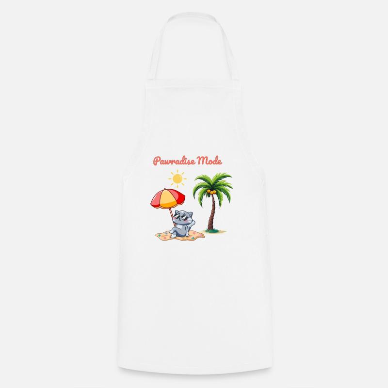 Pawradise Mode – Summer Cat Beach Vibes - Cooking Apron - white