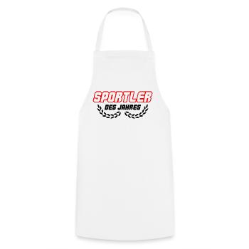 Sportsman lettering in red outline - Cooking Apron - white - Front - AI Model Male 185 dark (185cm)