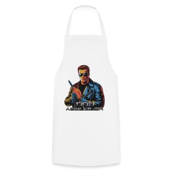 Retro Pop Action Hero Leather Jacket: Dor Abmuzler - Cooking Apron - white - Front - AI Model Male 185 dark (185cm)