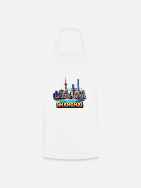 Shanghai Skyline Illustration - Kochschürze - Weiß