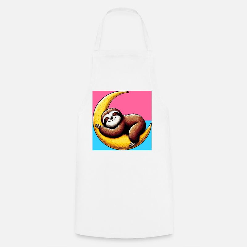 Sloth sleeps on the Moon - Cooking Apron - white