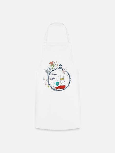 Osterhase mit Teetasse - Kochschürze - Weiß