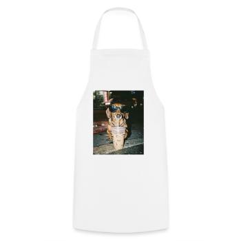 Dackel trink Eiskaffee, Lustiges Dackel Foto - Kochschürze - Weiß - Vorne - AI Model Male 185 dark (185cm)