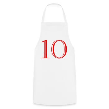 10. 10 YEARS. 10th ANNIVERSARY. 10 YEAR ANNIVERSARY. - Cooking Apron - white - Front - AI Model Male 185 dark (185cm)
