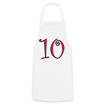 10. 10 YEARS. 10th ANNIVERSARY. 10 YEAR ANNIVERSARY. - Cooking Apron - white - Front - AI Model Male 185 dark (185cm)